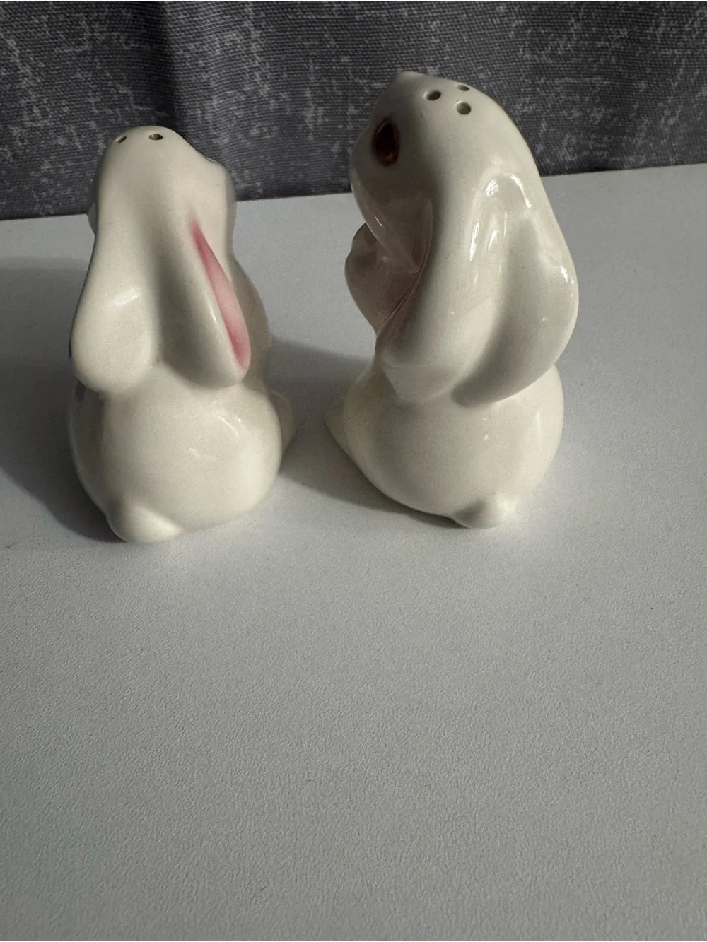 Vintage Avon Ceramic Bunny salt and pepper set with Pink Accents